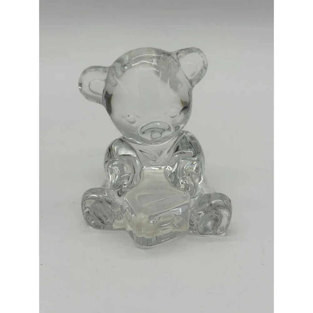Waterford Crystal Teddy Bear with Toy Block Paperweight Figurine 3” Clear